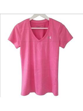 Under Armour Athletic V-Neck Top Breathable Lightweight Short Sleeves Hot Pink